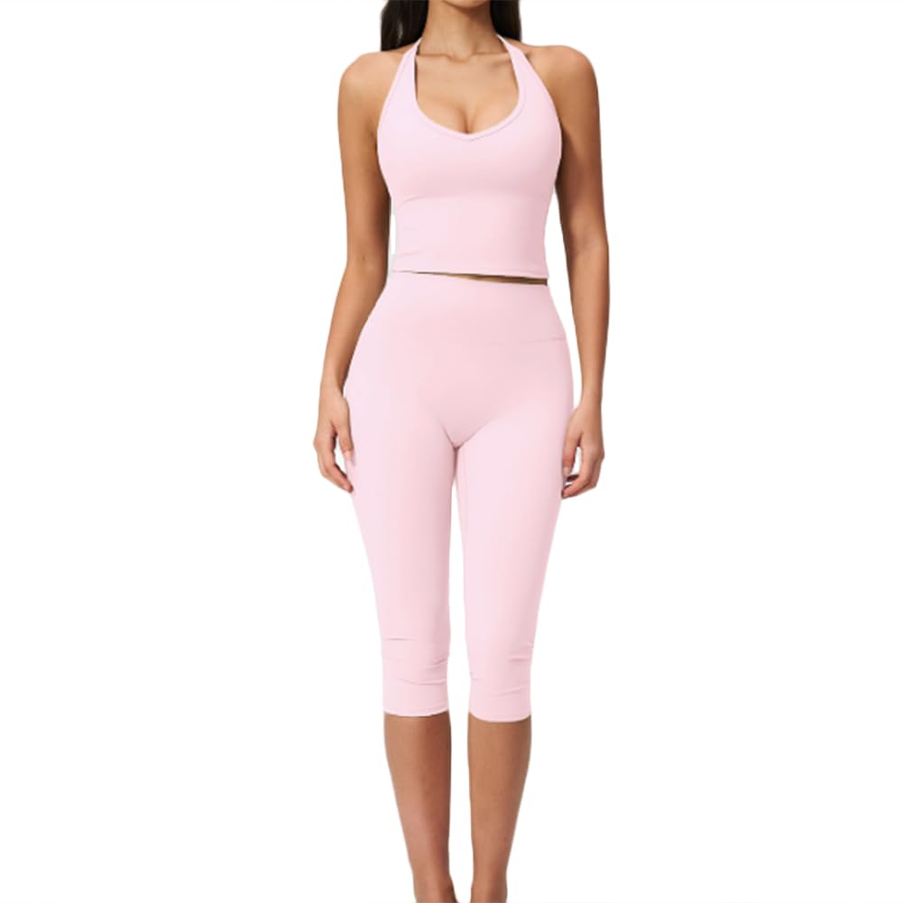 XYFfybhsd Vests and Sportswear Set for Women Slim-Fitting and Slimming Casual Yoga Set(Size:M,Color:Pink)