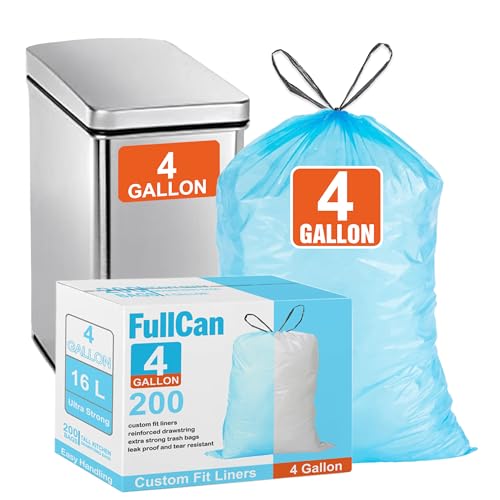 Image of 4 Gallon 200 Count Blue Heavy Duty Trash Bags Garbage Can Liners Reinforced Drawstring Trash Bags 200 TOTAL Fit 2.6 Gallon & 4 Gallon Trash Can GRAND SAVE!