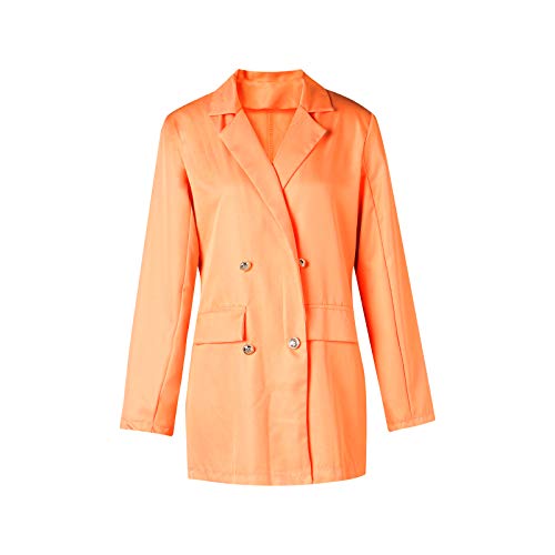 Blazer feminino de peito duplo fashion manga comprida casaco de lapela com bolso lateral cor sólida,