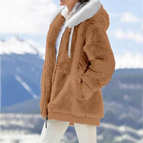 Veste pull en peluche patchwork originale avec capuche et poche zippée - 4