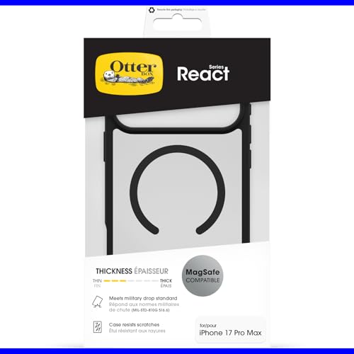 Image of OtterBox React MagSafe Case for iPhone 17 Pro Max, Clear /Black | Shockproof, Drop-Proof, Ultra-Slim Protective Thin Case, Tested to Military Standard