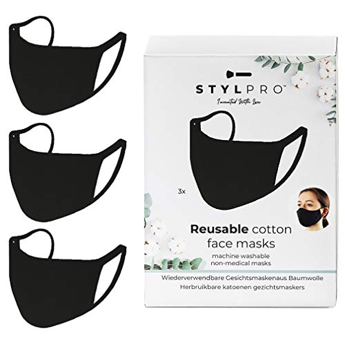 Preisvergleich Produktbild stylPro Wiederverwendbare Baumwoll-Mundmasken, Schwarz, FM3BL
