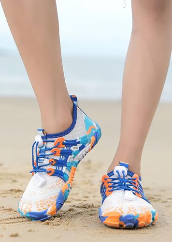Miniatura 2 de Aonegold Zapatos De Agua Niños Niña Barefoot Zapatillas Verano Secado Rápido Respirable Escarpines Antideslizante Piscina Playa Calzado Descalzos Blanco Azul,Tamaño 26