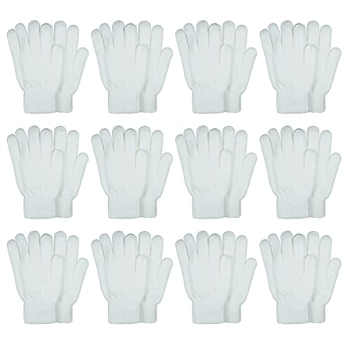 Gelante 12 Pairs Knitted Magic Stretch Winter Gloves for Men and Women, Warm Gloves for Cold Weather 2098G White