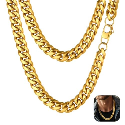 PROSTEEL Herren Halskette Edelstahl massiv Panzerkette schwer Glieder Link Hip-Hop Kette für Männer Jungen 4,8/6/10/14MM Breite Kettelänge 46-76CM wählbar 51 cm 14mm-gold