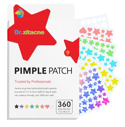 Dr. Zitacne Pimple Patches for Face, Star Hydrocolloid Acne Patches Professional 255 ct. 5 Colors & 5 Sizes(8/10/12/14/16mm) Suit Various Blemish, Cute Spot Stickers Invisible Zit Absorbing, Tea Tree