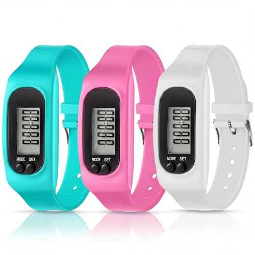 Kenning 3 Pcs Walking Running Pedometer Watch,Pink, White, Mint Green