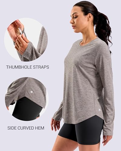 Lightweight Long Sleeve Workout Tops for Women Athletic Running Shirts (Brown,L) - image 6