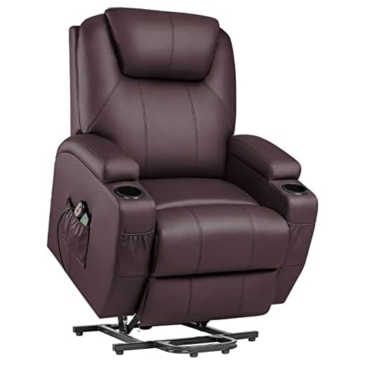 Power Lift Recliner Chair Genuine Leather Lift Chair for Elderly Massage and Heating, Ergonomic Living Room Recliner Classic Single Sofa with 2 Cup Holders Side Pockets Home Theater Seat (Brown)