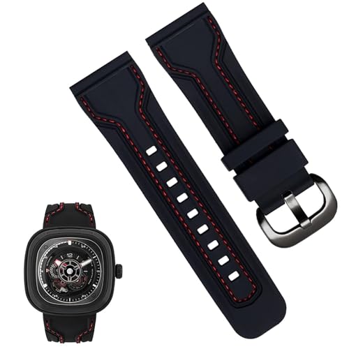 Bracelet montre caoutchouc 28mm noir orange sangle homme de qualité