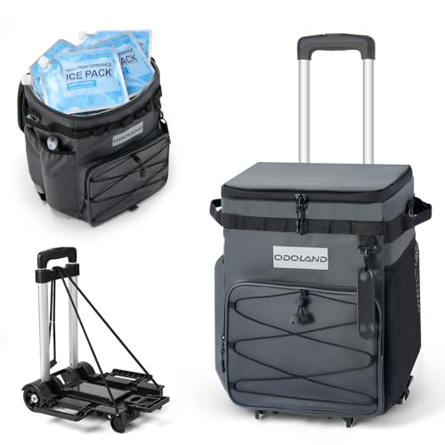 Image of Odoland 72 Can Rolling Cooler Bag with Wheels & Handle, Collapsible Insulated Ice Chest for Beach, Camping & Tailgating - Portable Travel Soft Cooler on Wheels, Collapses for Easy Storage