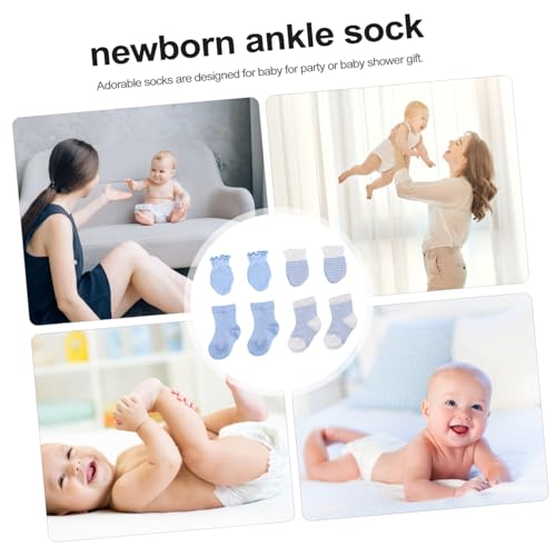 Homoyoyo 4pairs Newborn Socks Mittens Set Ankle Socks Gloves Fluffy Comfortable4