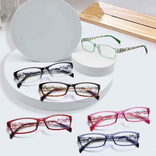 Kerecsen Computer Reading Glasses for Women Blue Light Blocking Glasses for Reading Fashion Pattern Print Eyeglasses for Womens(Mix Color -7, 4.00)