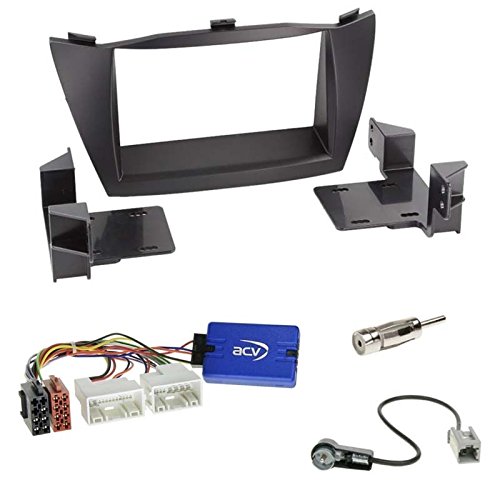 Zestaw do montażu: podwójna DIN 2-DIN przysłona / osłona radia - czarna + JVC Radio LFB adapter do radia + adapter antenowy do Hyundai ix35 (LM) 03/2010 - 09/2013 - zestaw