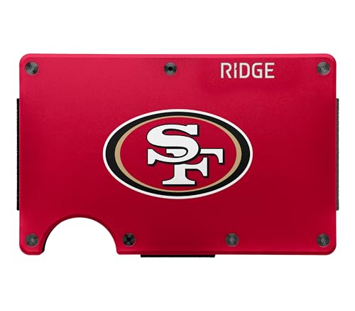 The Ridge NFL Wallet - San Francisco 49ers - Slim Wallet Card Holder Carry up to 12 Cards RFID Safe Blocks Chip Readers Minimalist Wallet With Cash Strap & Extra Money Clip