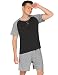 Produktbild Schlafanzug Herren Kurz Pyjama Sommer Kurzarm Nachtwäsche Zweiteiliger Schlafoverall O-Ausschnitt Gestreift Shorty Set inkl. Hose Oberteile für Männer Zuhause schwarz L