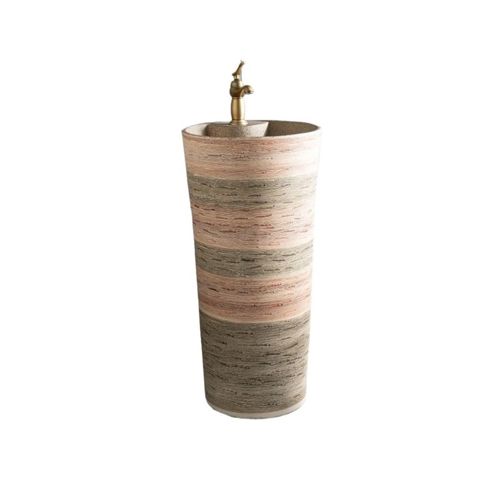 Free-Standing Balcony Integrated Wash Basin with Faucet and Drain Kit Bathroom Freestanding Ceramic Pedestal Sink Lavatory Column
