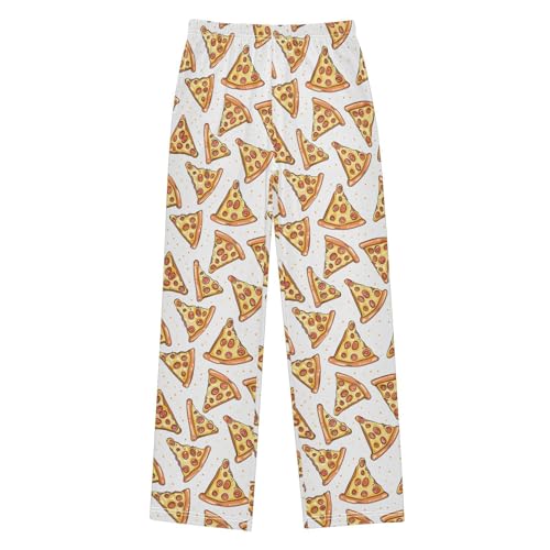 ALAZA Pizza on White Cartoon Pajama Pants Long Sleep Pant Pajama Bottoms Elastic Waist with Pockets