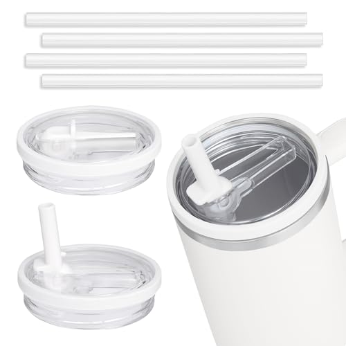2 Pack 40 oz Tumbler Flip Straw Leak Proof Lid Replacement Fit for Stanley Quencher 40 oz Tumbler Lid Replacement for Stanley Cup No Spill Proof Straw Cover for Stanley Cup Accessories(White)