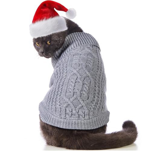 Image of Stretchy Cat Sweater - 17 Colors & 6 Sizes | Snug Winter-Ready Knit for Boy/Girl Cats & Kittens (Grey, X-Small)