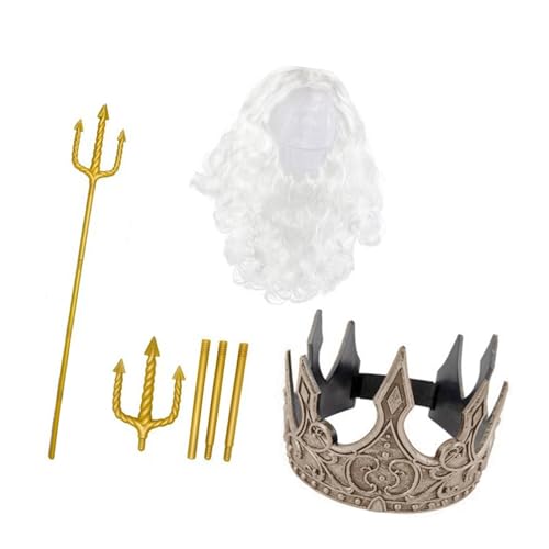 Costume de roi médiéval avec barbe postiche et accessoires de carnaval
