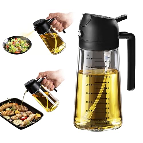 X&E 16oz/470ml Glass Olive Oil Sprayer for Cooking, 2 in 1 Olive Oil Dispenser Bottle, Food Grade...