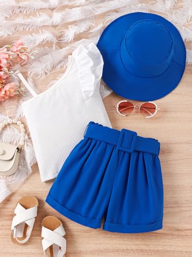 Image of Bold N Elegant Girls Uptown One Shoulder Top and Shorts with Belt and Hat Trendy 4 Piece Coords Set for 3 to 7 Year Girls Party Dress Outfit