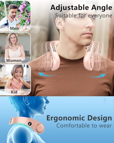 Image of Neck Fan that Blow Cold Air with Cooling Plate, Recharable 5500mAh Battery Powered, Potable Silent Mini Neck Air Conditioner, Cordless Leafless Quiet Face Fans for Kid Adults Travel Work Sports, Pink