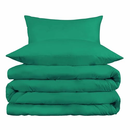 Superior Cotton Blend 800 Thread Count Duvet Cover Set, Cotton Rich Comforter, Insert Cover, Inner Ties & Button Closure, Bedding Essentials, Daily Use, Bedroom Basics, Full/Queen, Hunter Green