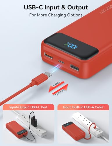 Nusyddy Portable Charger 20000mAh with 4 Built-in Cables & 6 Outputs Red - image 6