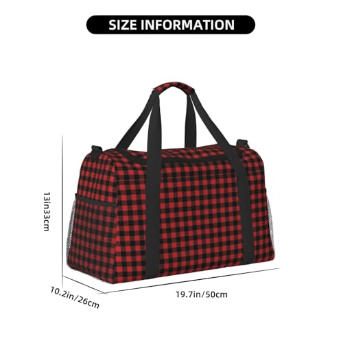 Red Black Buffalo Plaid Bear Lightweight Travel Duffle Bag – Spacious Overnight Bag With Mesh Side Pockets, Adjustable Strap & Reinforced Design3
