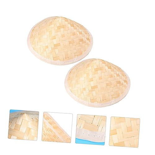 Toyvian 2Pcs Boy Girl Bamboo Sun Hats Lightweight Hats for Summer Protection Stylish Asian Design for Boys Girls for Outdoor Activities and Farming Beige4