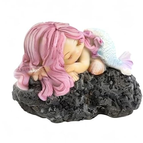 Top Collection 4466 - Statua In Miniatura Per Giardino Fatato E Terrario Addormentato A Sirenetta Su Roccia - 3