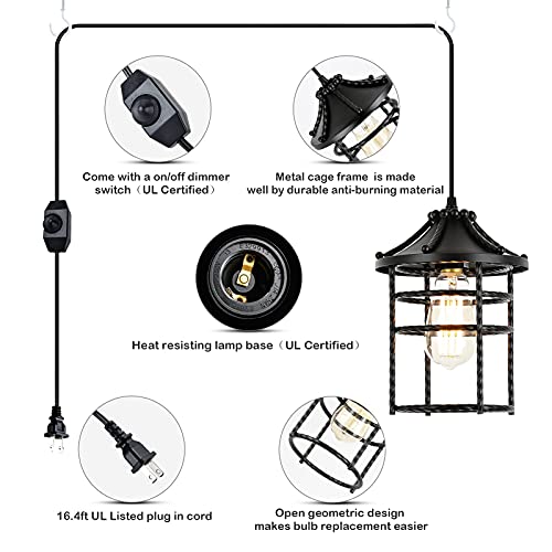 Airposta Vintage Pendant Light With 16' Plug In Cord And On/Off Dimmer Switch, Industrial Oil Rubbed Hanging Light Fixture Swag Ceiling Chandelier Lamp For Bedroom,Kitchen,Porch #TOP2