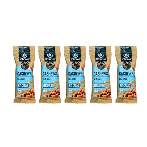 Image of IChoose Sea Salt Cashews, 2oz Individual Snack Packs (5 Count) - Lightly Salted Whole Roasted Cashews . Plant-Based Protein . Office, Travel & Lunchbox Snack . Gluten Free