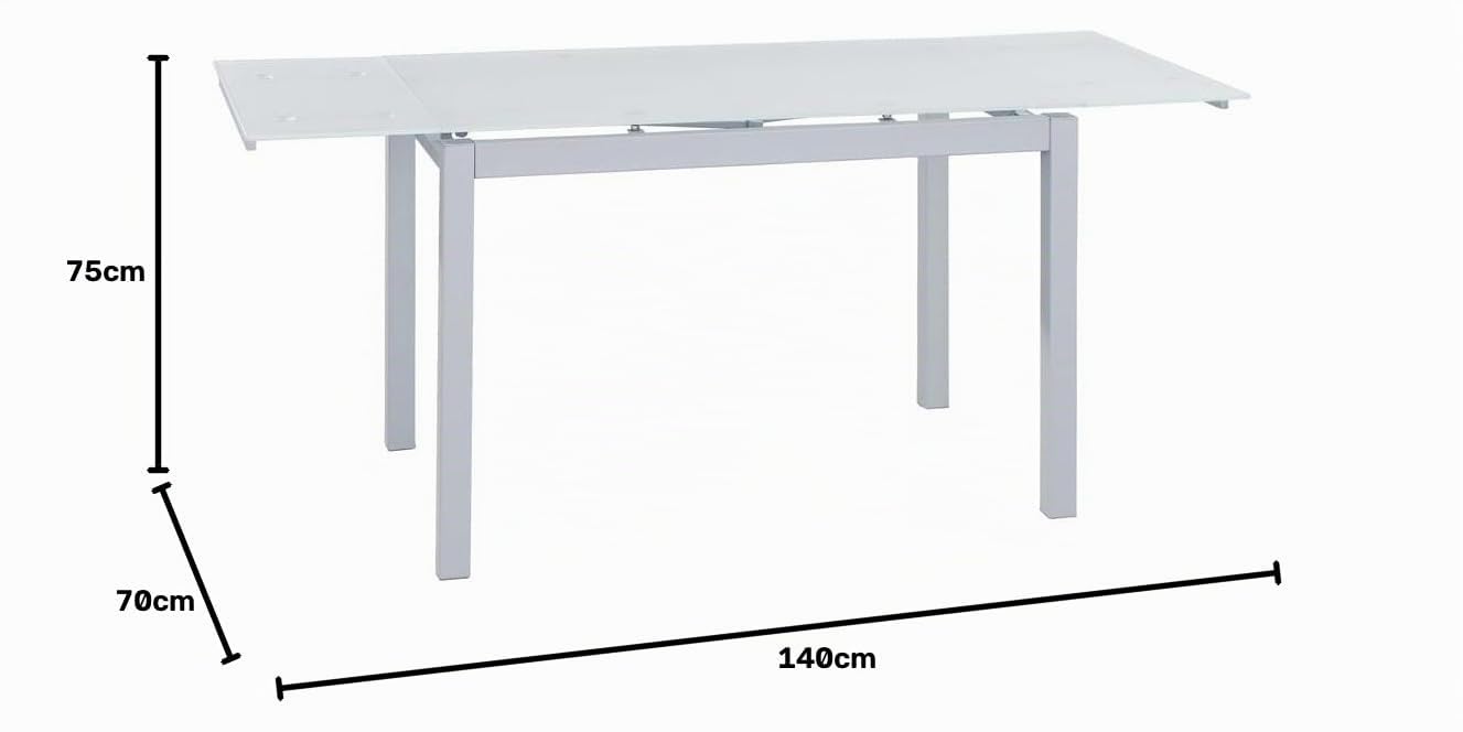 Tavolo da pranzo allungabile bianco con telaio grigio argento - 110/170x70x75 cm - piano in vetro temperato e gambe metalliche - design moderno ed elegante