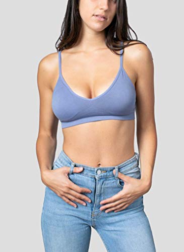 Image of Blue 55 Women's Bralette Wireless Padded Bra Top Sexy Everyday Basic Deep V-Neck