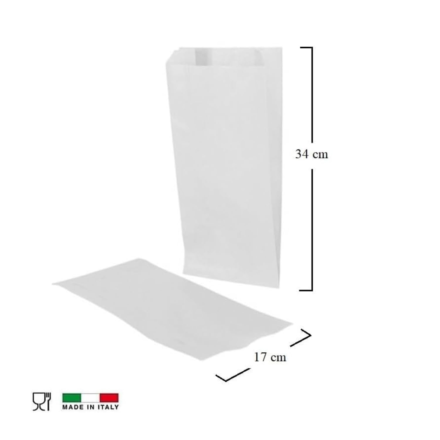 Palucart 1000 Sacchetti di Carta per Alimenti colore Bianco, misura 17x34 cm, Buste in carta Kraft per Trasporto di Cibi e Oggetti - M