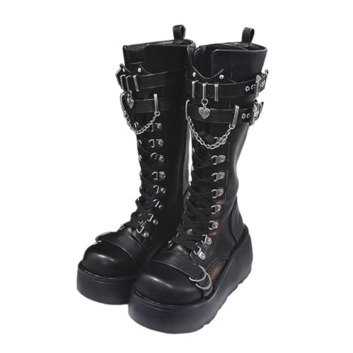 Bottes compensées mi-mollet pour femmes avec plateforme stable en cuir