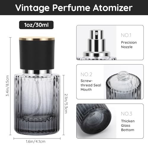 Segbeauty 30ml Fine Mist Spray Bottle with Perfume Refill Kit, 1oz Black Refillable Perfume Atomizer Bottle for Travel, 2pcs Empty Vintage Glass Travel Bottles for Toiletry, Cologne Atomizer for Men3