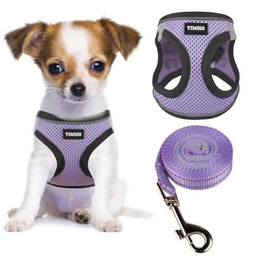 YIMEIS 犬用ハーネスとリーシュセット、引っ張り防止ソフトメッシュペットハーネス、反射調節可能な子犬ベスト 小中大型犬、猫用(太郎パープル、ミディアム(1パック)の商品画像（Amazon）
