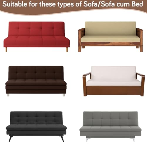 Image of HOKIPO 280 GSM Armless Sofa Cover for Sofa Cum Bed, Stretchable Elastic Futon Slipcover - 'Aria Nova' Large, Beige (AR-6703-BGE)