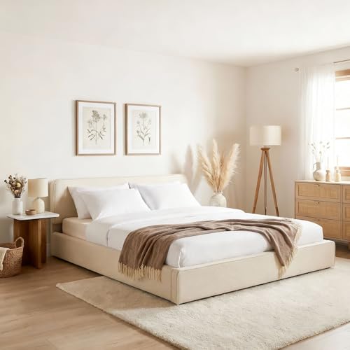LATINI Polsterbett mit höhenverstellbarem Kopfteil, 160x200 cm, Beige - Doppelbett inklusive Lattenrost, ideal für zwei Personen, Bettgestell stabil und bequem, modernes Design für jedes Schlafzimmer
