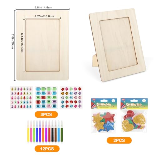 TOSAVGA Bilderrahmen Set, 10 Stück Bilderrahmen Holz, 20x15cm holzbilderrahmen/DIY Bastelsets für Kinder, holzbilderrahmen zum Bemalen mit Glitzersteine & Sticker für Kinder, Kindergeburtstag Basteln