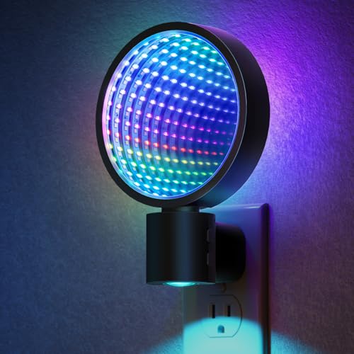 Image of Briignite Night Lights Plug into Wall 3D Infinity Mirror Tunnel Light | Game Room Decor, Dusk to Dawn Sensor, RGB Ambient Night Light for Kids Bedroom Living Room Gaming Room, Gift