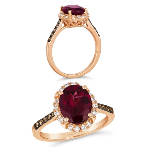 LE VIAN 1/4 Carat White or Chocolate Diamond Oval Halo Ring for Women I 14k Rose Gold Ring for Her w Garnet or Quartz (H-I/Brown, SI2-SI3, 0.24 cttw) Wedding Promise Anniversary Band Size 5 to 8.5