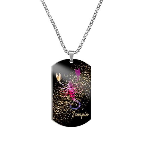Caimeytie Collier en Acier Inoxydable avec Signe du Zodiaque Multicolore pour Homme, Pendentif 12 Constellations, Cadeau Astrologie, Bijoux Scorpion