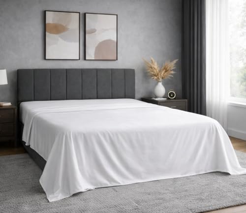 Indus Textiles Draps plats 100 % coton égyptien satiné de qualité hôtelière 800 fils – Blanc – Double