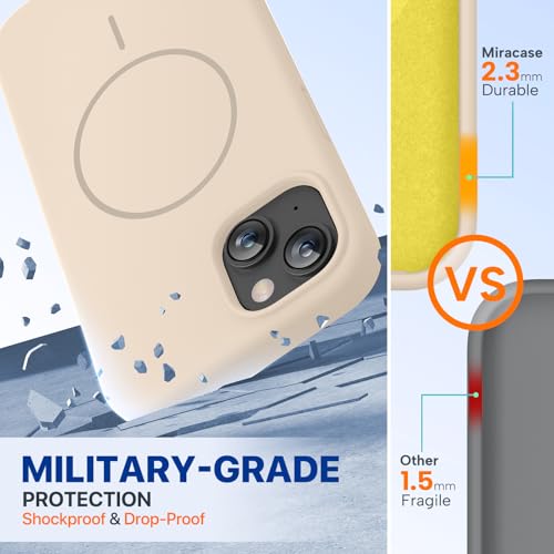 Image of Miracase Magnetic for iPhone 13 Case, [Soft Anti-Scratch Microfiber Lining], Compatible with MagSafe, Liquid Silicone Case Shockproof Drop Protection Phone Case for 13, Sand