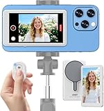 Vlog Selfie Monitor Screen iPhone, 4K 60fps Recording, Wireless Screen Mirroring with Remote Control, Magnetic Fixation, 180° Rotation, 3 Levels of Brightness, Compatible with iPhone & Android